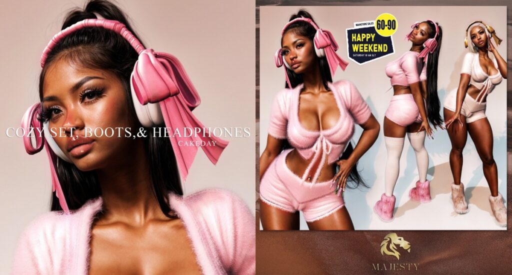 Cozy Set, Boots, &amp; Headphones - Fits Not Listed	&lt;a href=&quot;http://maps.secondlife.com/secondlife/River%20Village/188/196/1902&quot; target=&quot;_blank&quot;&gt;Teleport&lt;/a&gt;