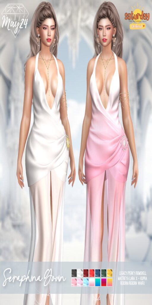 Seraphna Gown - Inithium/Legacy/MaitreyaX/Reborn/+mods	<a href="http://maps.secondlife.com/secondlife/Highway%20Star/144/134/23" target="_blank">Teleport</a>