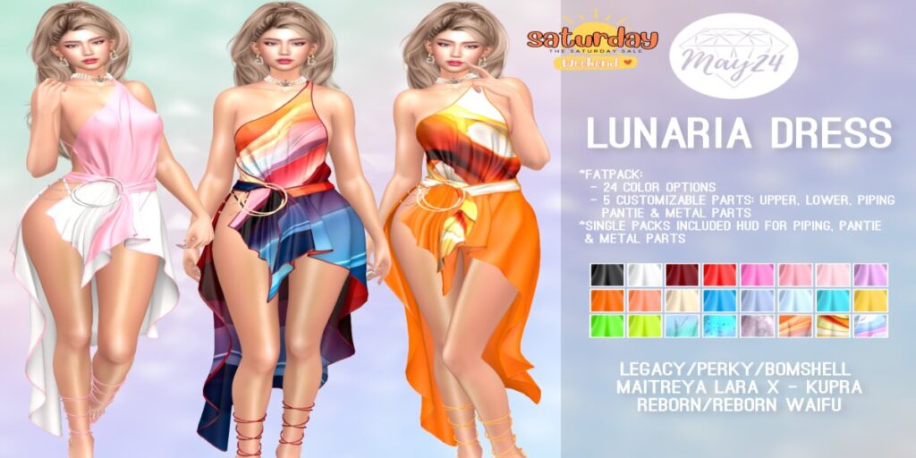 Lunaria Dress - Inithium/Legacy/MaitreyaX/Reborn/+mods	<a href="http://maps.secondlife.com/secondlife/Highway%20Star/144/134/23" target="_blank">Teleport</a>