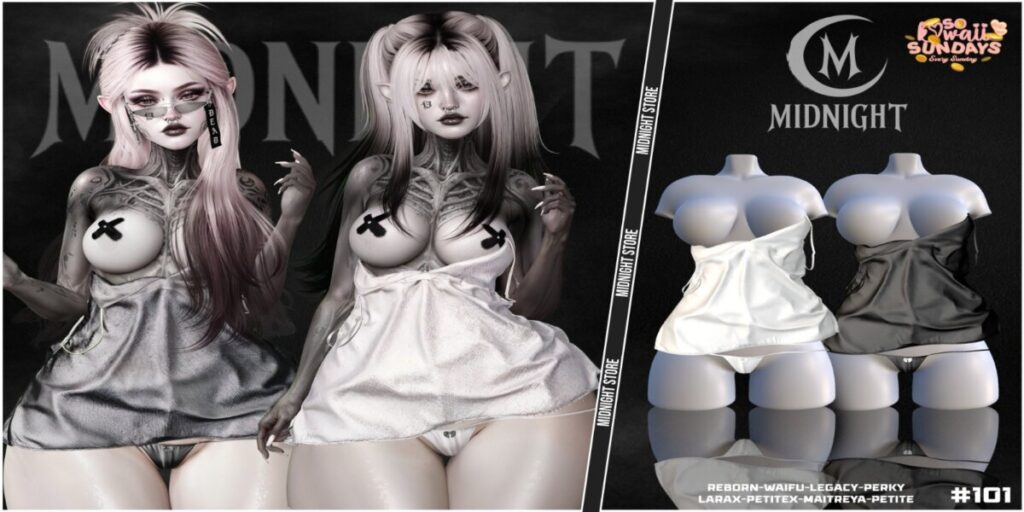 101 Outfit - Legacy/Maitreya/Reborn/+mods	<a href="http://maps.secondlife.com/secondlife/Helgrind/44/81/3603" target="_blank">Teleport</a>