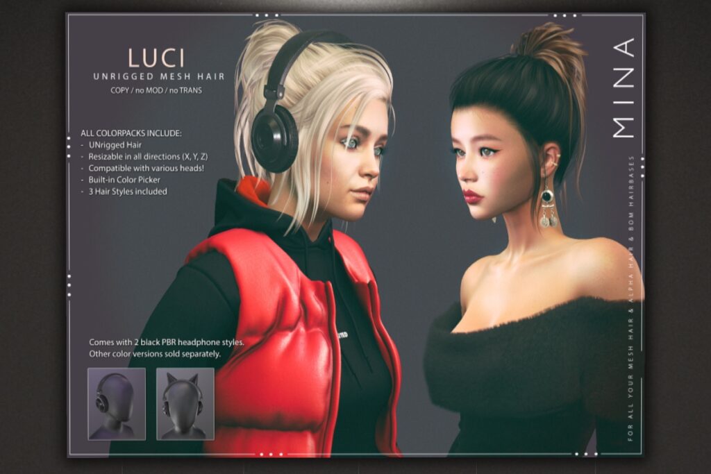 Luci Hairstyle, L$399 each/L$1050 FP