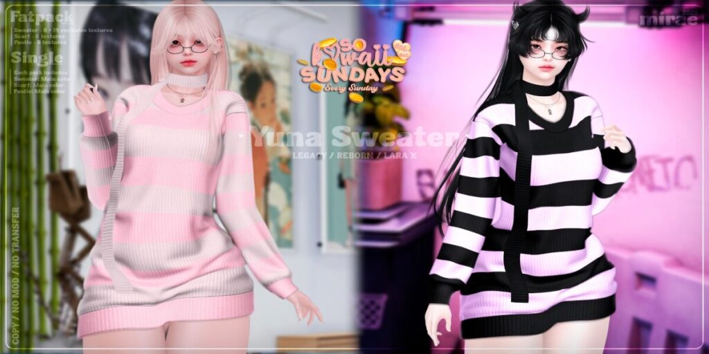 Yuna Sweater - Legacy/MaitreyaX/Reborn	<a href="http://maps.secondlife.com/secondlife/Follys%20End/160/60/22" target="_blank">Teleport</a>