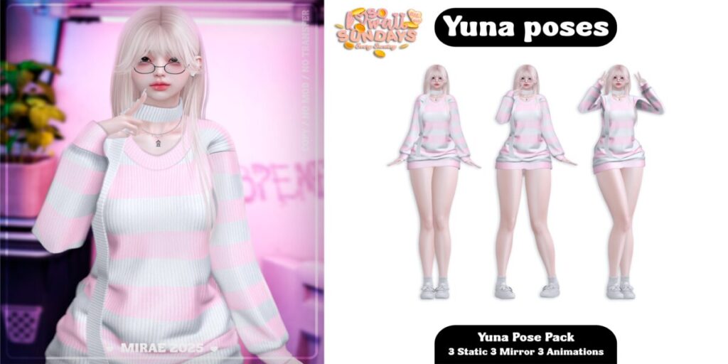 Yuna Poses	<a href="http://maps.secondlife.com/secondlife/Follys%20End/160/60/22" target="_blank">Teleport</a>