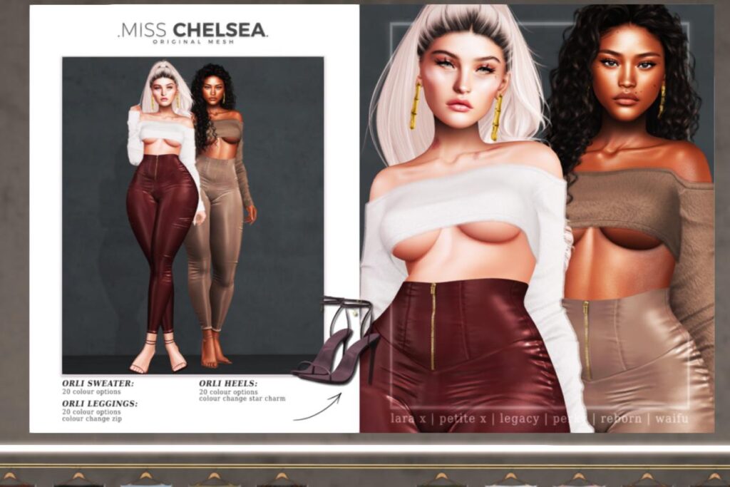 Orli Sweater, Leggings, &amp; Heels - Legacy/MaitreyaX/Reborn/+mods, L$250-L$500 each/L$1499 each FP/L$2999 MP