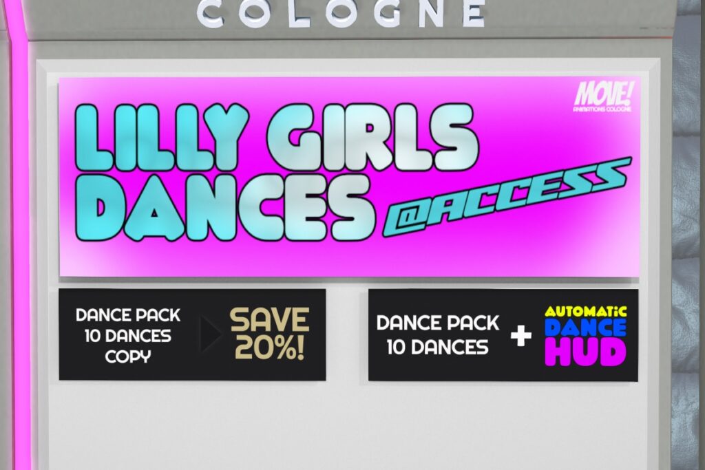 Lilly Dance Animations, L$300 each/L$3299 FP/L$3199 FP w/Automatic Dance HUD