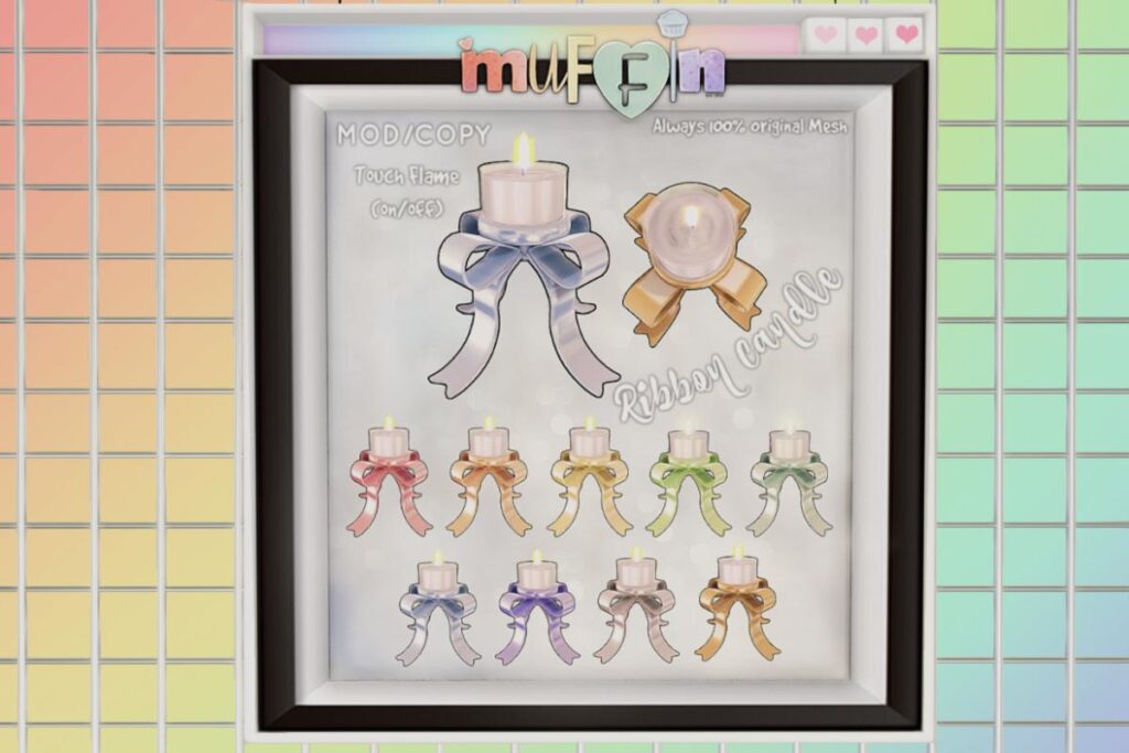 Ribbon Candles, L$199 each/L$1200 FP