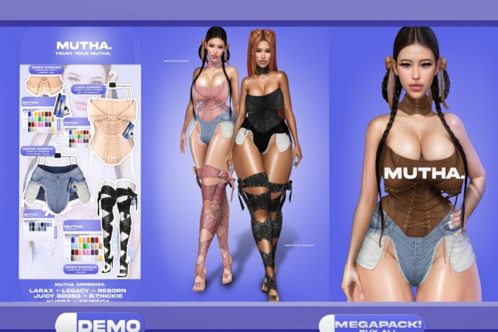 Gwen Corset, Choker,m Shorts &amp; Sandals - Inithium/Legacy/MaitreyaX/Reborn/Yentements/+mods, L$375 each/L$399 - L$1199 each FP/L$2449 MP