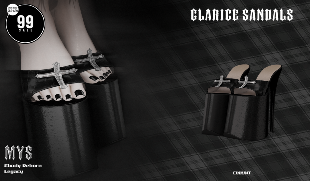 Clarice Sandals - Legacy/Reborn	<a href="http://maps.secondlife.com/secondlife/Phoenix%20Paradise/23/98/22" target="_blank">Teleport</a>
