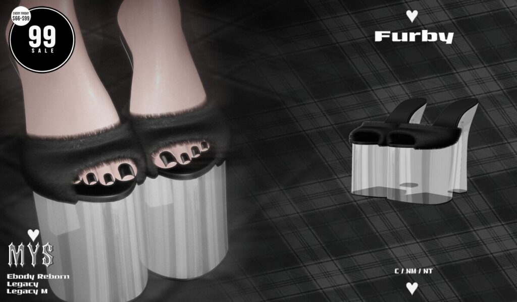Furby Heels - Legacy F+M/Reborn	<a href="http://maps.secondlife.com/secondlife/Phoenix%20Paradise/67/84/1581" target="_blank">Teleport</a>