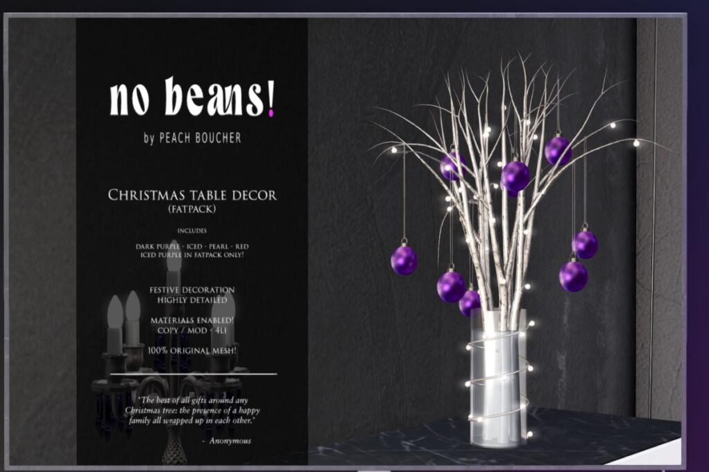 Christmas Table Decor, L$299 each/L$999 FP