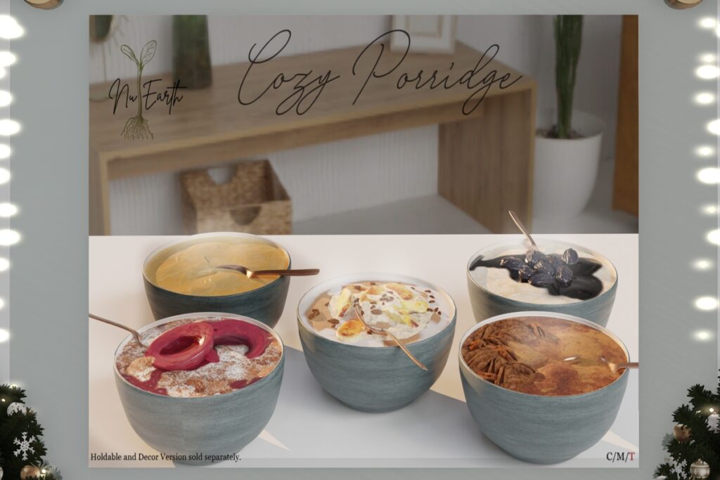Cozy Porridge Holdable &amp; Decor, L$90-L$125 each/L$400-L$550 each FP