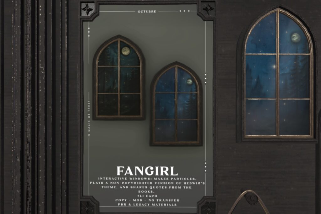 FanGirl Interactive Window	<a href="http://maps.secondlife.com/secondlife/Mellor/95/70/26" target="_blank">Teleport</a>