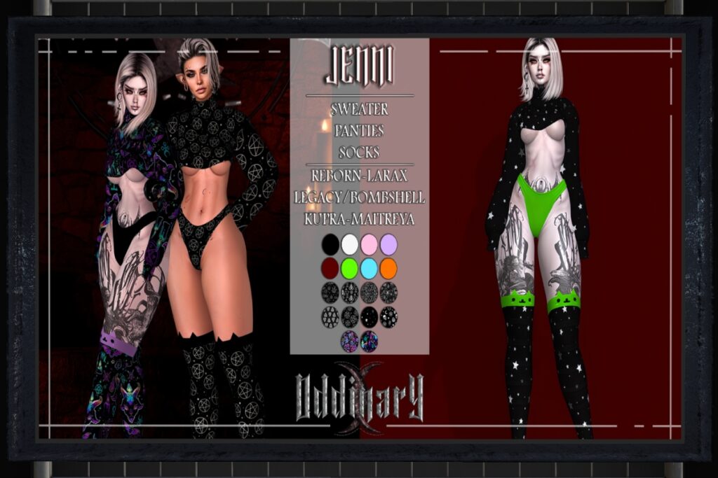 Jenni Outfit - Inithium/Legacy/Maitreya/Reborn/+mods, L$269 each/L$969 FP