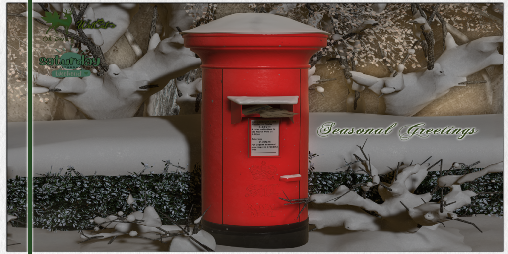 Seasonal Greetings Decor	&lt;a href=&quot;http://maps.secondlife.com/secondlife/Missing%20Melody/178/228/2504&quot; target=&quot;_blank&quot;&gt;Teleport&lt;/a&gt;