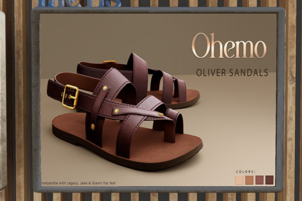 Oliver Leather Sandals - Gianni/Jake/Legacy	&lt;a href=&quot;http://maps.secondlife.com/secondlife/Horan/49/229/2002&quot; target=&quot;_blank&quot;&gt;Teleport&lt;/a&gt;