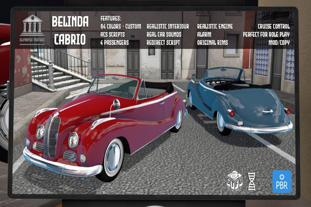 Belinda Cabrio Driveable Car, L$799