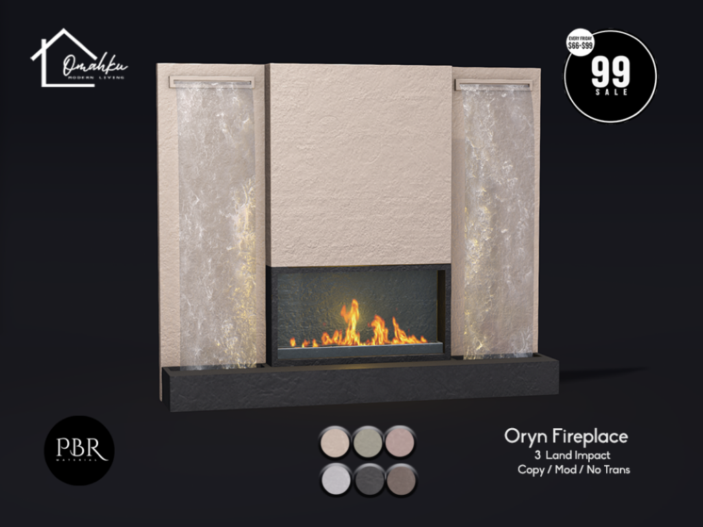 Oryn Fireplace	<a href="http://maps.secondlife.com/secondlife/Keva/6/187/22" target="_blank">Teleport</a>