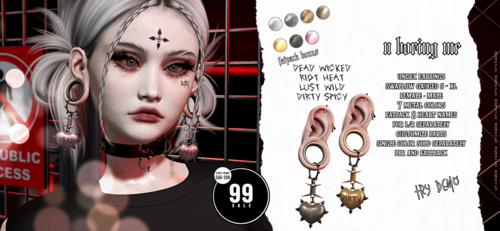 U Boring Me Earrings - Swallow Gauged Ears S+XL F+M	&lt;a href=&quot;https://maps.secondlife.com/secondlife/Demon/239/92/25&quot; target=&quot;_blank&quot;&gt;Teleport&lt;/a&gt;