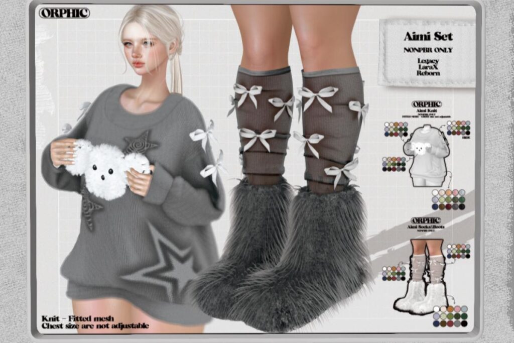 Aimi Knit Top and Socks + Boots - Legacy/MaitreyaX/Reborn, L$599-L$699 each/L$1499-L$1599 each FP