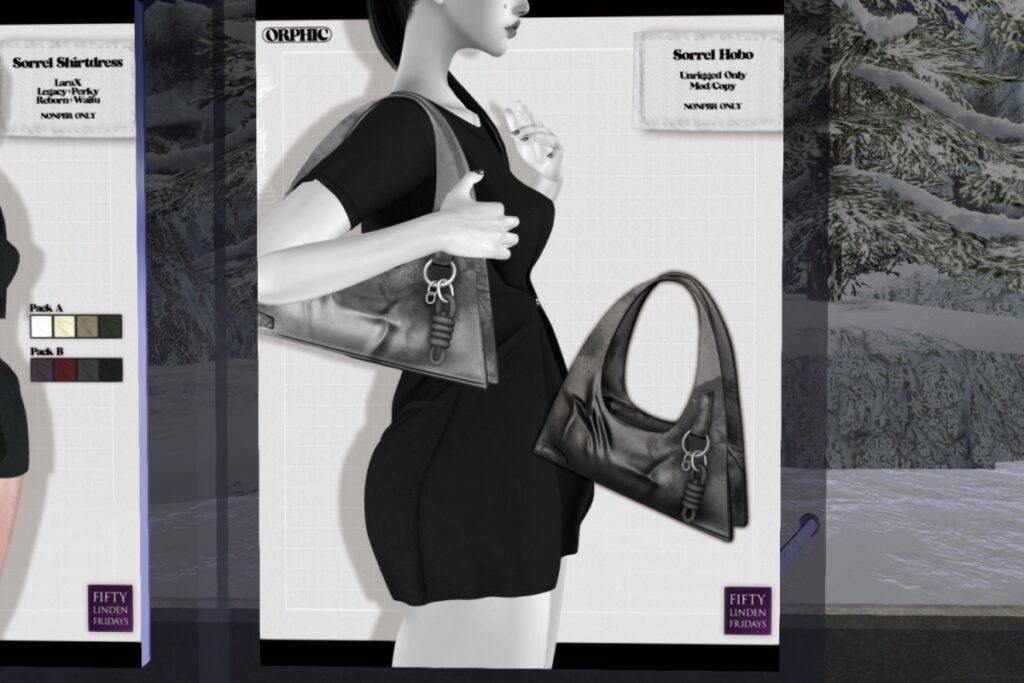 Sorrel Hobo Bag	<a href="http://maps.secondlife.com/secondlife/Loveless%20Chaos/23/35/2410" target="_blank">Teleport</a>