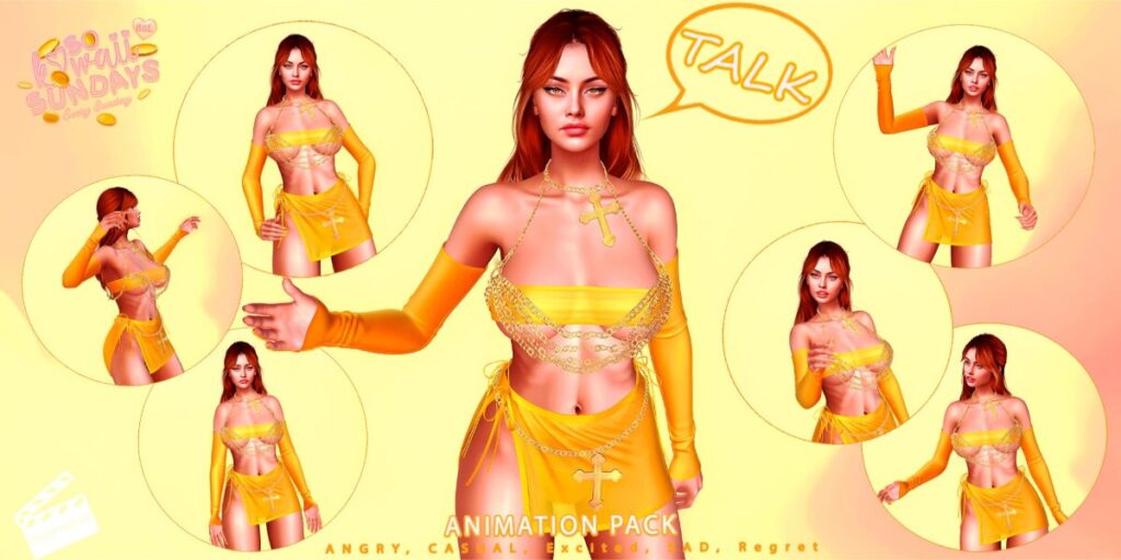 Talk Animations	<a href="http://maps.secondlife.com/secondlife/VELOUR/200/203/1965" target="_blank">Teleport</a>