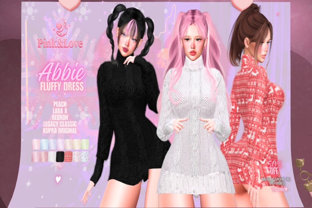 Abbie Fluffy Dress - Inithium/Legacy/MaitreyaX/Peach/Reborn, L$250 each/L$1250 FP