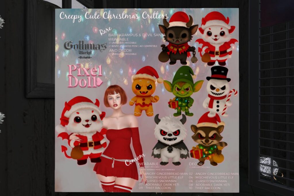 Creepy Cute Christmas Critters Holdable and Decor, L$75 per play