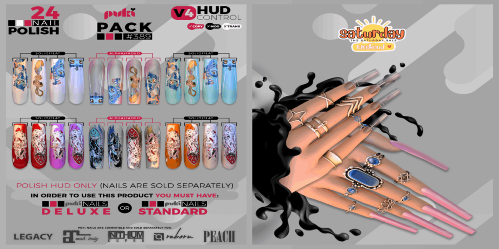 Pack 389 Nail Applier HUD - Puki Deluxe Mesh Nails/Puki Standard Mesh Nails	&lt;a href=&quot;http://maps.secondlife.com/secondlife/The%20Valley/136/226/501&quot; target=&quot;_blank&quot;&gt;Teleport&lt;/a&gt;