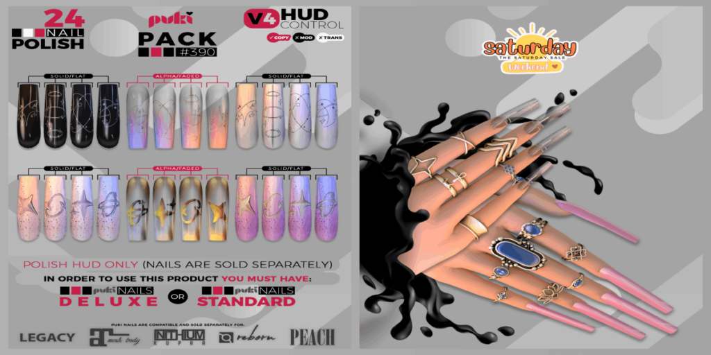 Pack 390 Nail Applier HUD - Puki Deluxe Mesh Nails/Puki Standard Mesh Nails	&lt;a href=&quot;http://maps.secondlife.com/secondlife/The%20Valley/136/226/501&quot; target=&quot;_blank&quot;&gt;Teleport&lt;/a&gt;