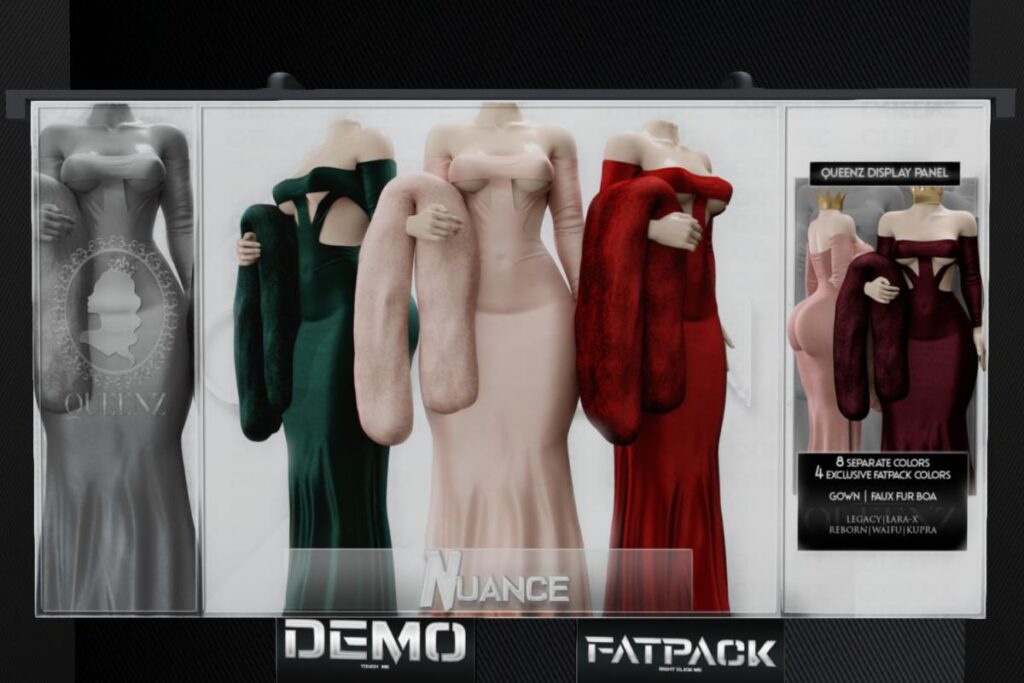 Nuance Gown &amp; Boa - Inithium/Legacy/MaitreyaX/Reborn/+mods, L$300 each/L$2000 FP