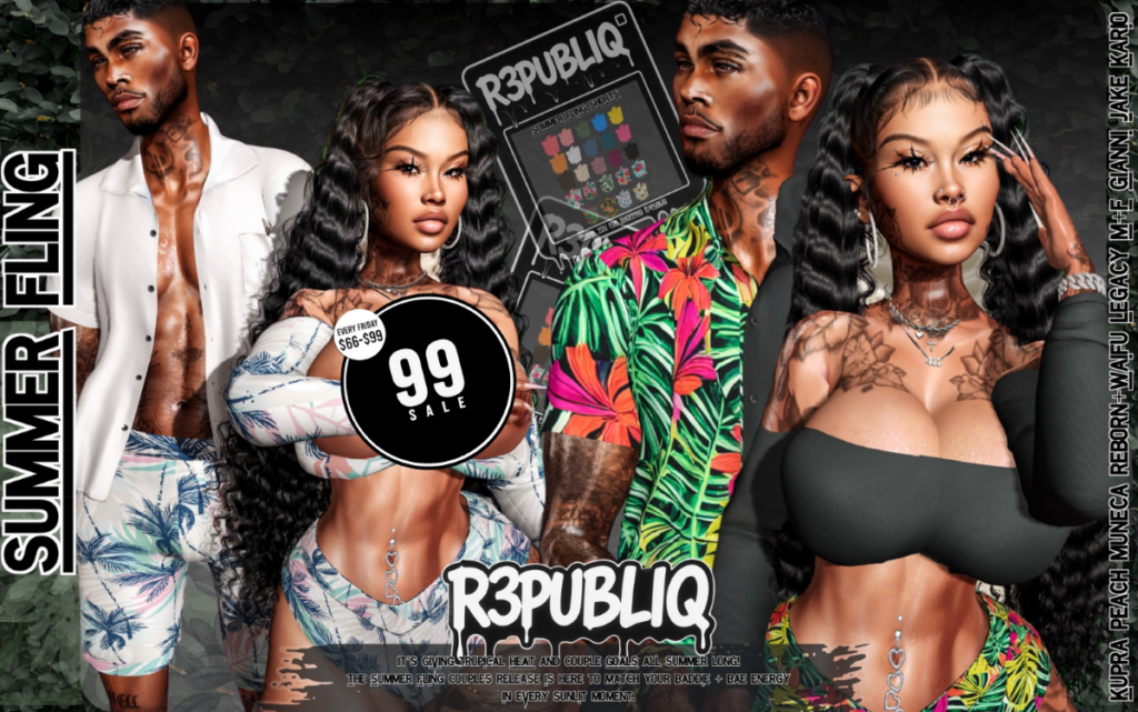 Summer Fling Set - Gianni/Inithium/Jake/Kario/Legacy F+M/Peach/Reborn/Yentements/+mods	&lt;a href=&quot;http://maps.secondlife.com/secondlife/TheTakeover/141/144/3015&quot; target=&quot;_blank&quot;&gt;Teleport&lt;/a&gt;