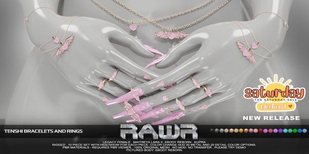 Tenshi Bracelets and Rings - Inithium/Legacy/MaitreyaX/Reborn	&lt;a href=&quot;http://maps.secondlife.com/secondlife/RAWR/62/141/21&quot; target=&quot;_blank&quot;&gt;Teleport&lt;/a&gt;