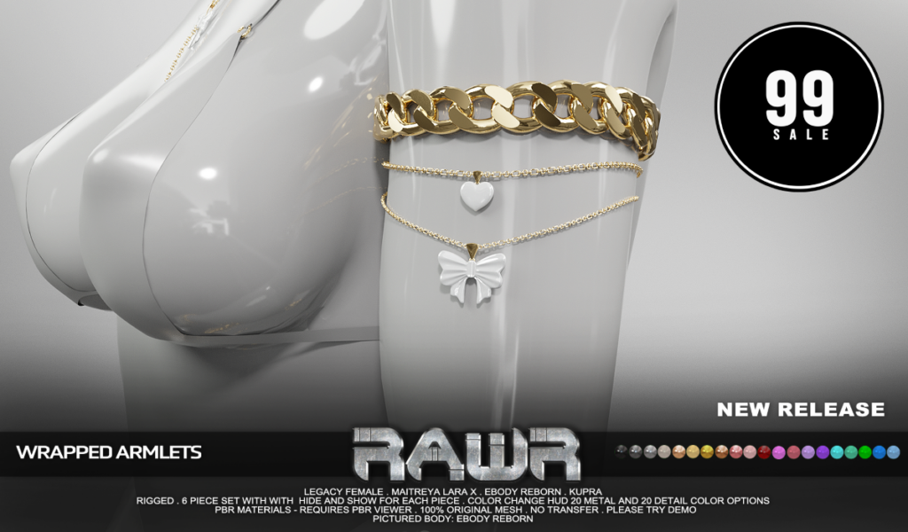 Wrapped Armlets - Inithium/Legacy/MaitreyaX/Reborn	&lt;a href=&quot;http://maps.secondlife.com/secondlife/RAWR/62/141/21&quot; target=&quot;_blank&quot;&gt;Teleport&lt;/a&gt;
