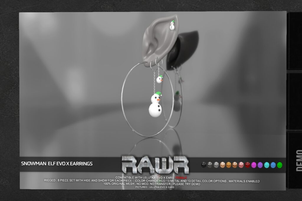 Snowman Elf Earrings - EvoX	&lt;a href=&quot;http://maps.secondlife.com/secondlife/RAWR/26/136/21&quot; target=&quot;_blank&quot;&gt;Teleport&lt;/a&gt;