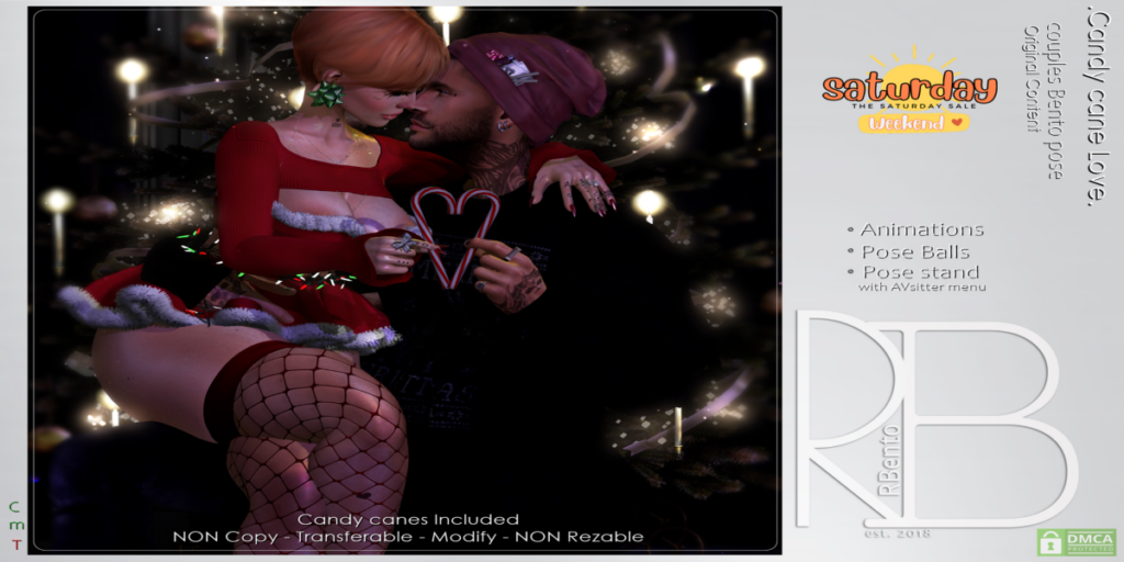 Candy Cane Love Couple Pose with Props	&lt;a href=&quot;http://maps.secondlife.com/secondlife/Lost%20Inhibitions/156/196/25&quot; target=&quot;_blank&quot;&gt;Teleport&lt;/a&gt;