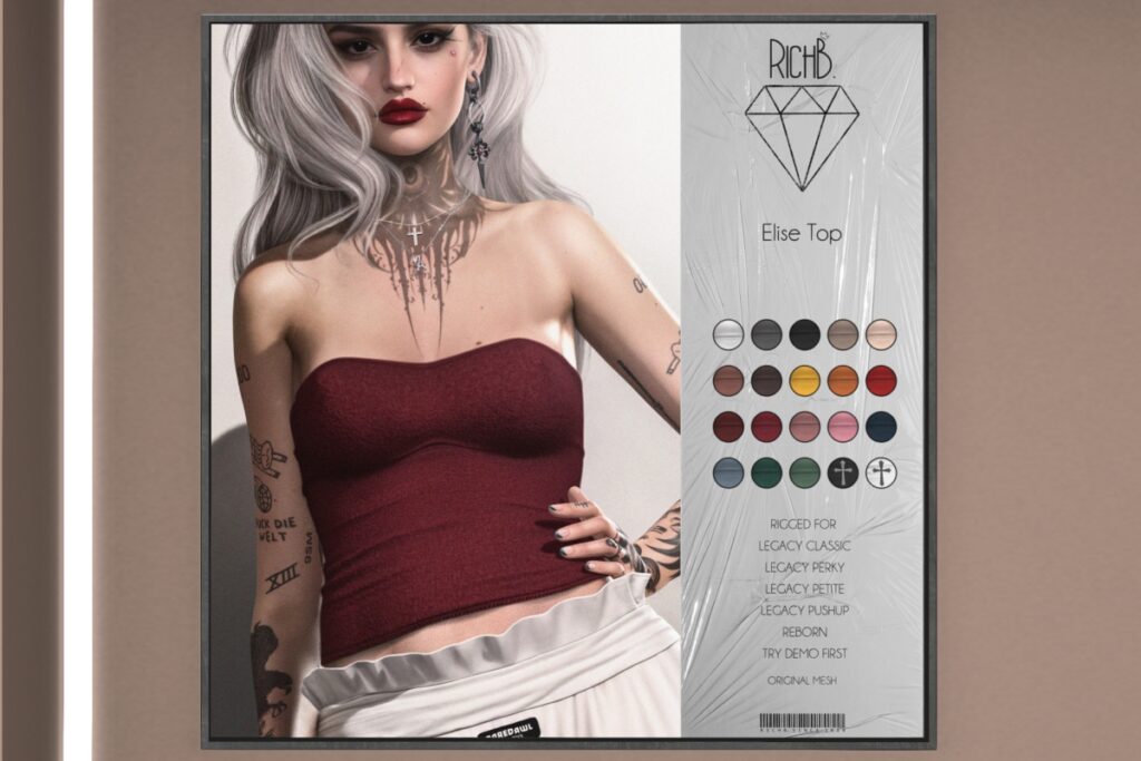 Elise Top - Legacy/Reborn/+mods, L$299 each/L$999 FP