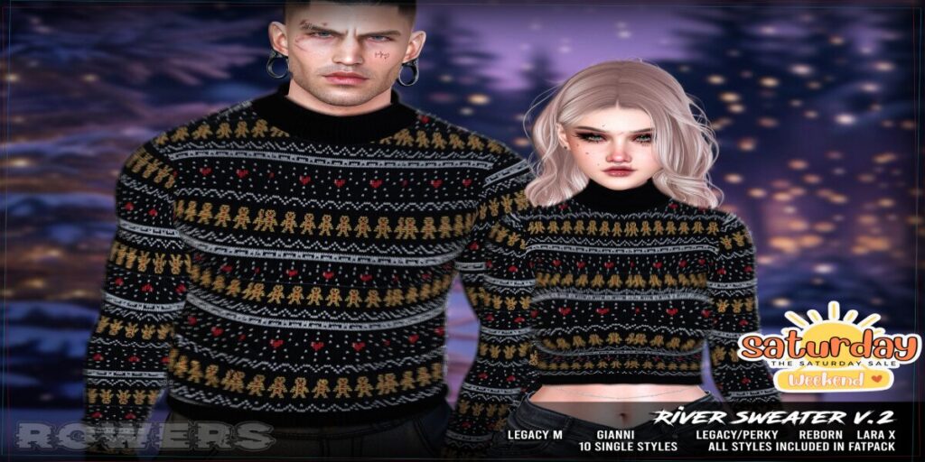 River Sweater V2 - Gianni/Legacy M+F/MaitreyaX/Reborn/+mods	<a href="http://maps.secondlife.com/secondlife/Rosehaven/196/127/2501" target="_blank">Teleport</a>