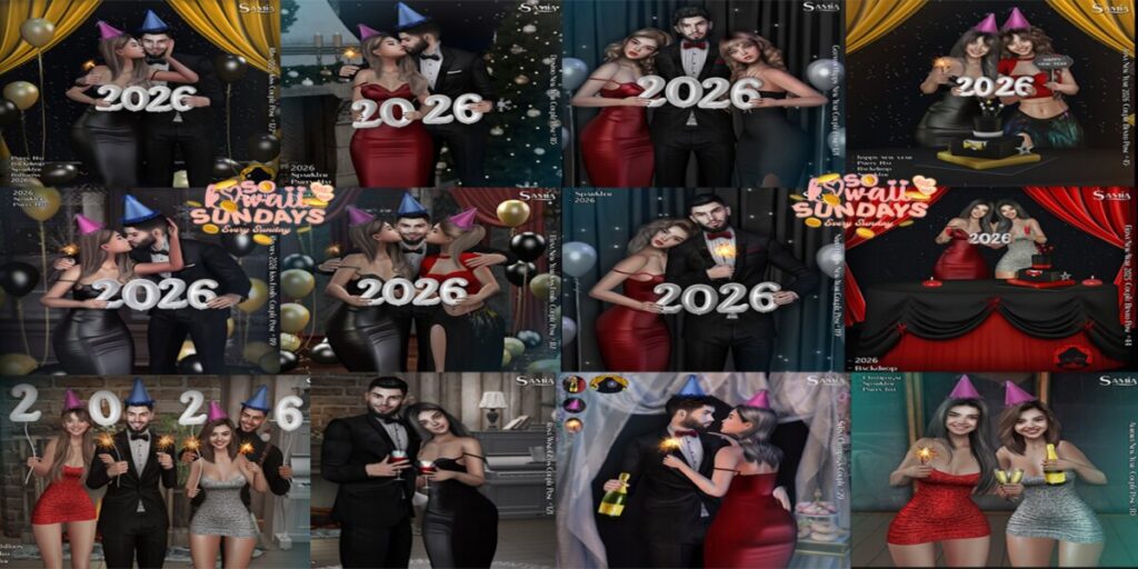 New Year's Group Poses	<a href="http://maps.secondlife.com/secondlife/District%20Blue/210/106/3006" target="_blank">Teleport</a>