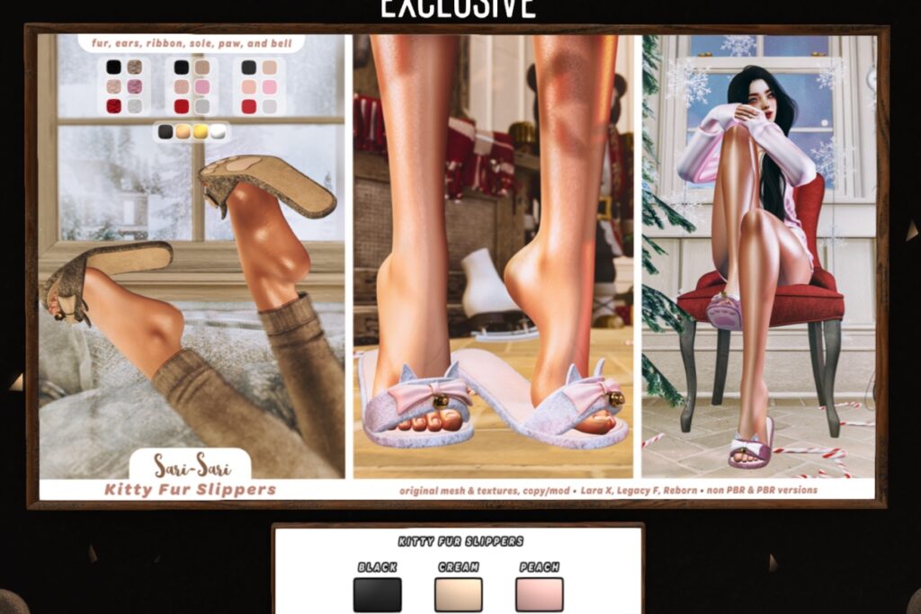 Kitty Fur Slippers - Legacy/MaitreyaX/Reborn, L$229 each/L$400 FP