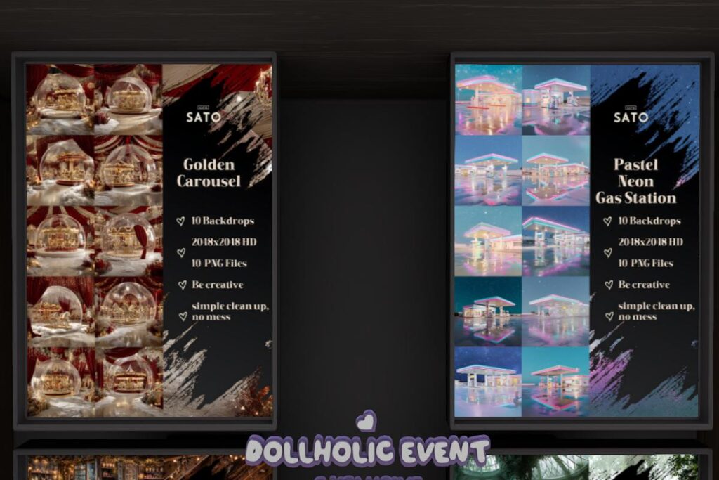 Golden Carousel and Pastel Neon Gas Station Backdrops, L$180 each