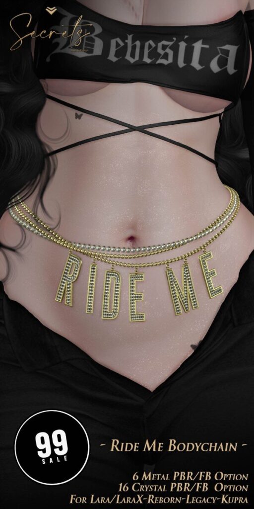 Ride Me Bodychain - Inithium/Legacy/Maitreya/Reborn/+mods	<a href="http://maps.secondlife.com/secondlife/El%20Arenal/118/133/22" target="_blank">Teleport</a>