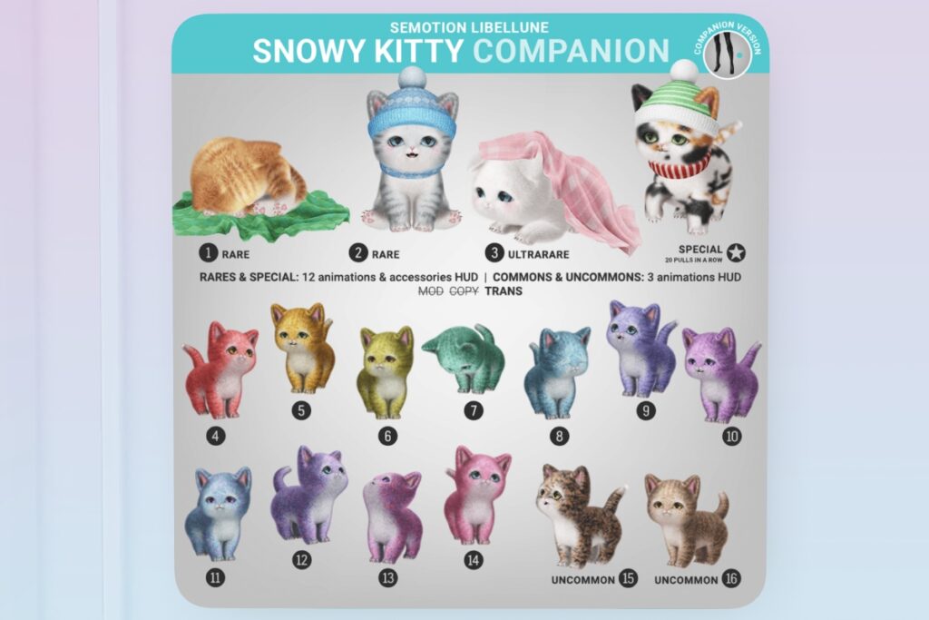 Snow Kitty Animesh Pet, L$88 Per Play