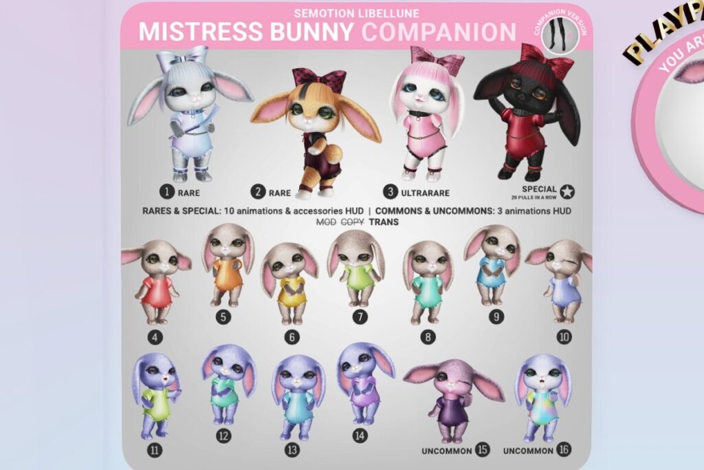 Mistress Bunny Companion Gacha, L$88 per play
