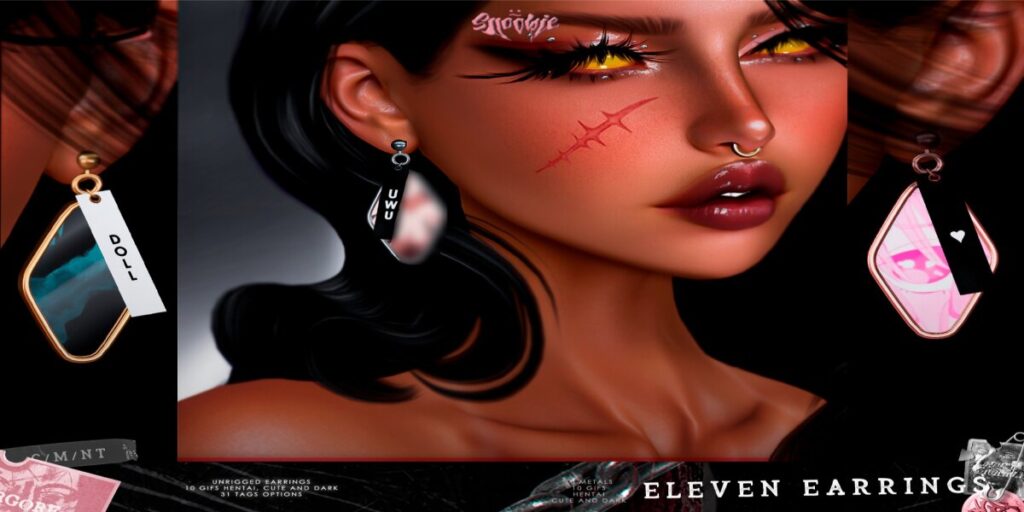 Eleven Earrings 	<a href="http://maps.secondlife.com/secondlife/Cookies/209/190/2223" target="_blank">Teleport</a>