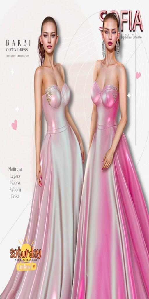 Barbi Gown - Erika/Inithium/Legacy/Maitreya/Reborn	<a href="http://maps.secondlife.com/secondlife/WIP/199/74/1502" target="_blank">Teleport</a>