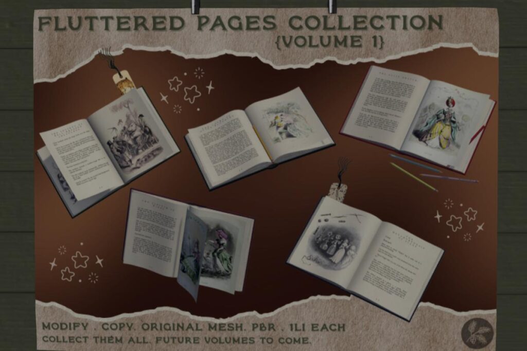 Fluttered Pages Collection, L$175 each/L$599 FP