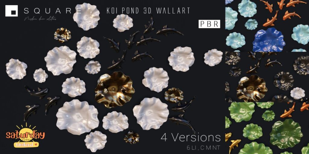 Koi Pond 3D Wallart	<a href="http://maps.secondlife.com/secondlife/Heroic%20Leap/222/22/2222" target="_blank">Teleport</a>