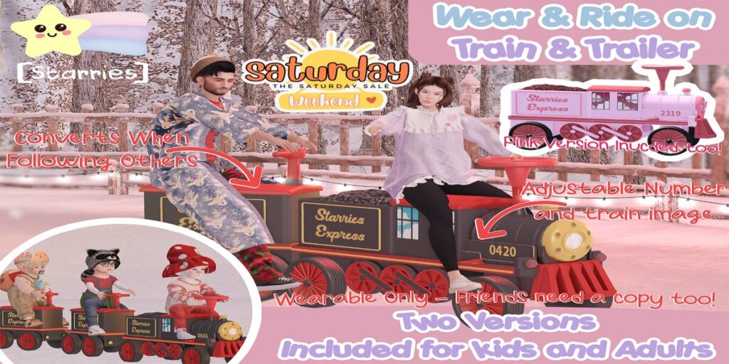 Train &amp; Trailer	<a href="http://maps.secondlife.com/secondlife/Starries/250/242/23" target="_blank">Teleport</a>