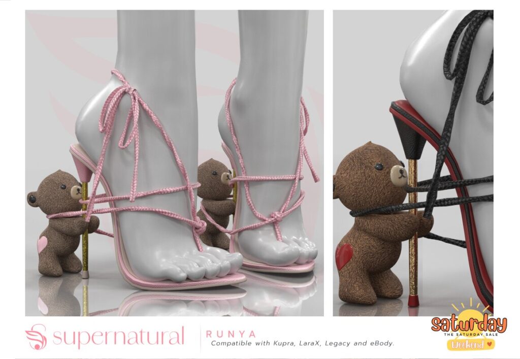 Runya Heels - Inithium/Legacy/MaitreyaX/Reborn	<a href="http://maps.secondlife.com/secondlife/Supernatural/132/162/458" target="_blank">Teleport</a>