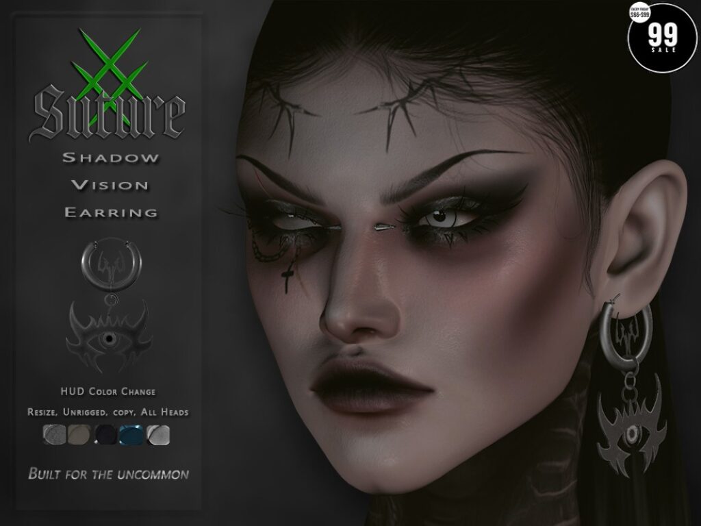 Shadow Vision Earrings	<a href="http://maps.secondlife.com/secondlife/Pleasant%20Sanctuary/84/63/22" target="_blank">Teleport</a>